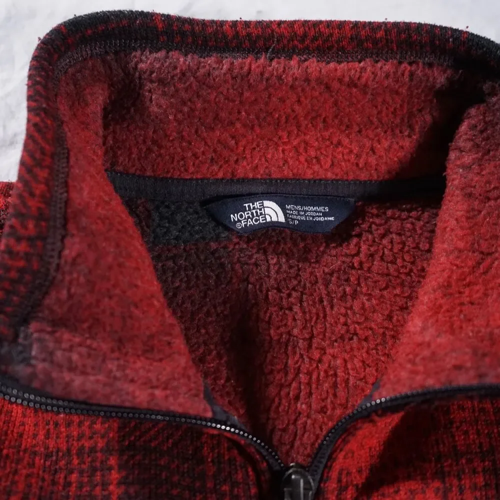 The North Face Quarter Zip Fleece Jacket Red Black Plaid Rare Mens Small